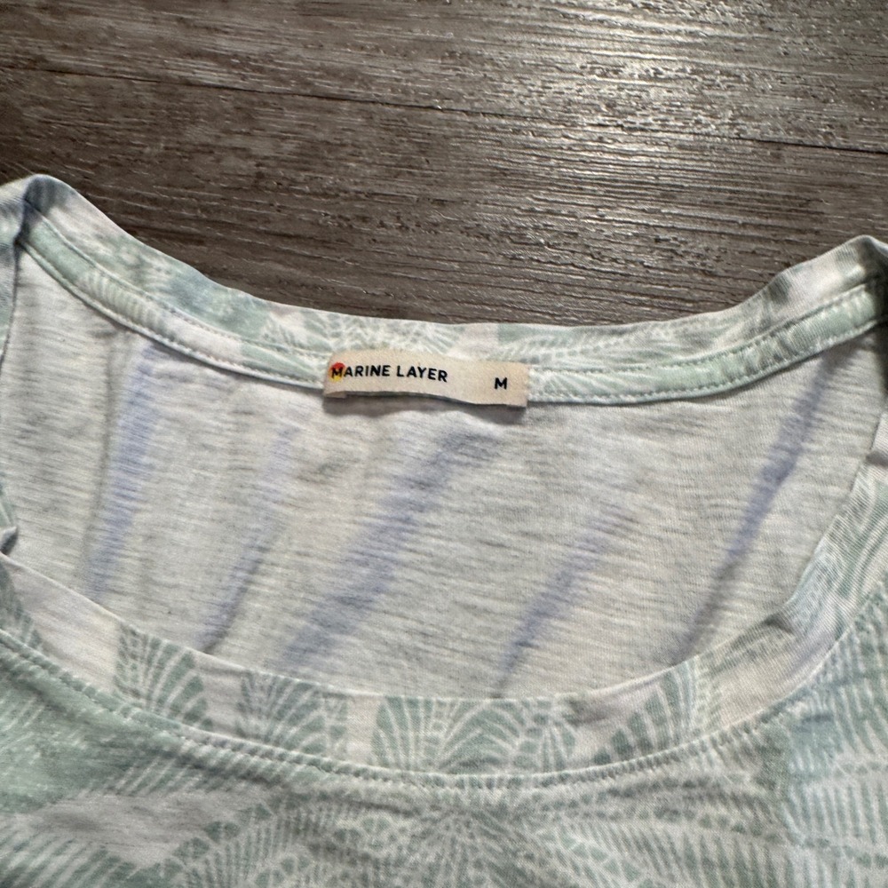Marine Layer Shirt Womens M Green Supima Cotton Palm Tree Beach Vacation Tee - Picture 2 of 7